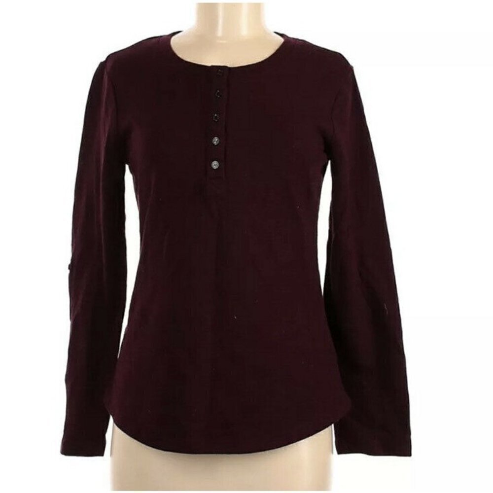 Vintage X America Women Striped Burgundy Long Slee